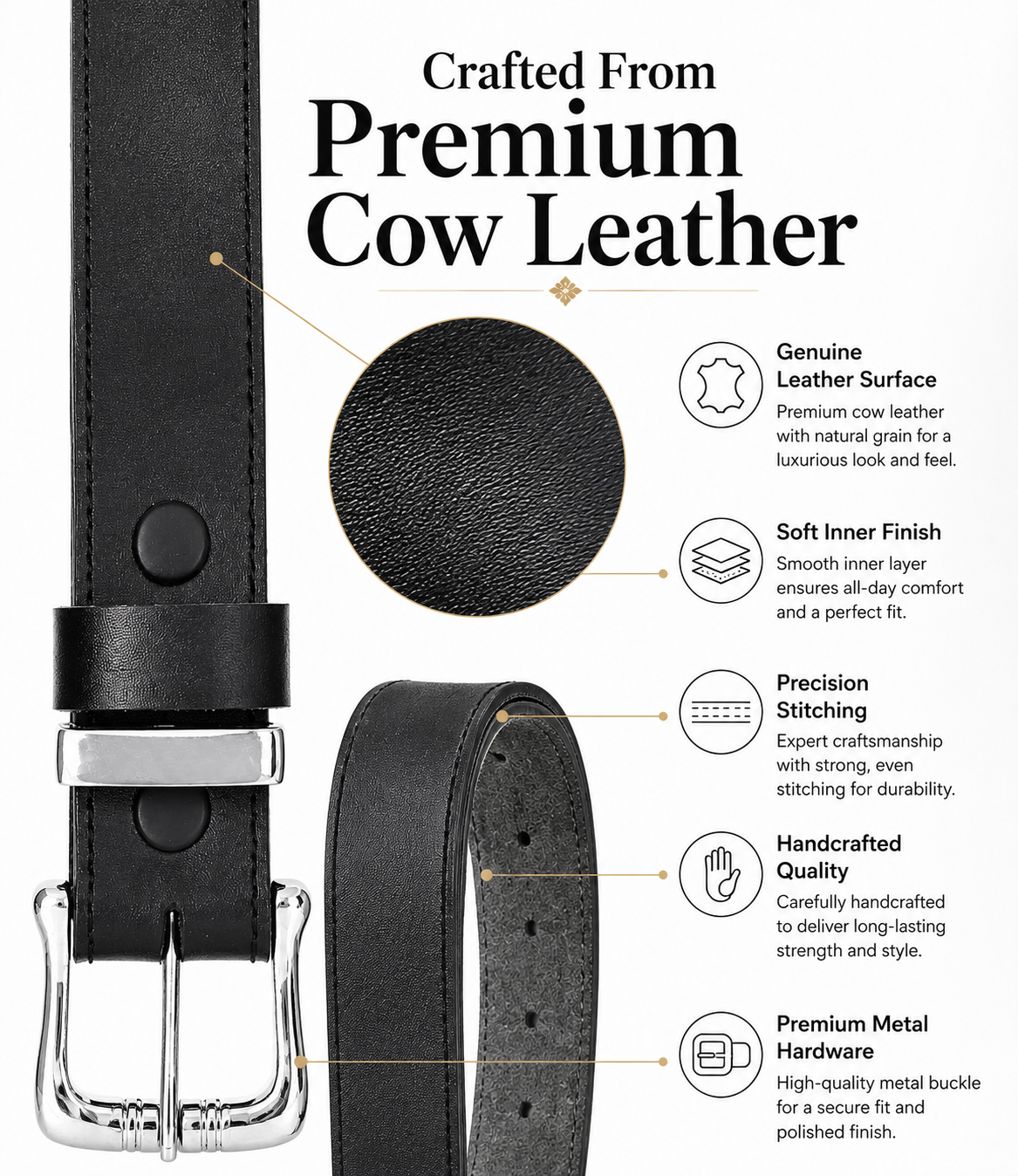 Men's Genuine Cowhide Leather Belt – Black