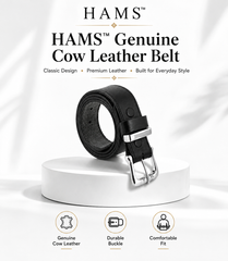 HAMS™ Premium Genuine Cowhide Leather Belt for Men – Classic Black | Handmade Full Grain Leather | Silver Pin Buckle