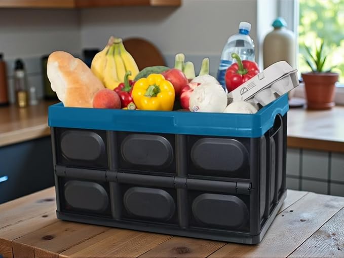45L Collapsible Storage Bins for Car Trunk, Plastic Folding Storage Basket with Handles for Organizing and Storing, Black