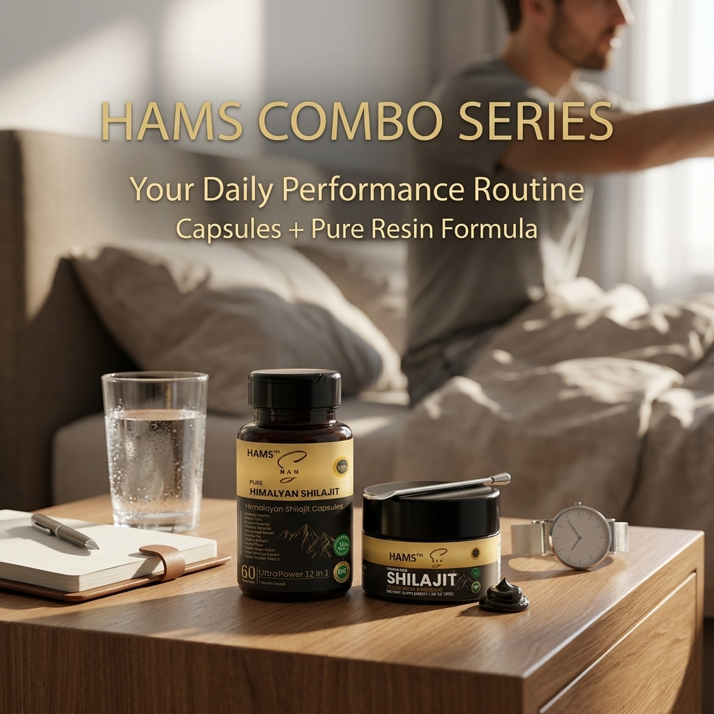 HAMS™ Himalayan Shilajit Resin + 12 in 1 Ashwagandha Blend Combo Pack of 2 | Authentic Mumijo, 84+ Trace Minerals, Fulvic Acid & Elemental Gold | High Potency Lab Tested Supplement