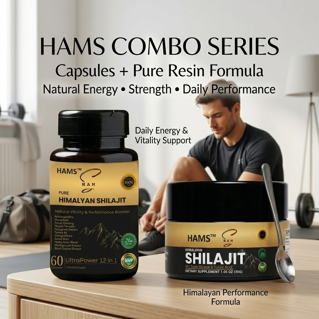 HAMS™ Himalayan Shilajit Resin + 12 in 1 Ashwagandha Blend Combo Pack of 2 | Authentic Mumijo, 84+ Trace Minerals, Fulvic Acid & Elemental Gold | High Potency Lab Tested Supplement