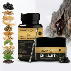 HAMS™ Himalayan Shilajit Resin + 12 in 1 Ashwagandha Blend Combo Pack of 2 | Authentic Mumijo, 84+ Trace Minerals, Fulvic Acid & Elemental Gold | High Potency Lab Tested Supplement