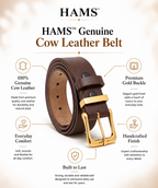 Premium Genuine Cowhide Leather Belt – Dark Brown with Gold Buckle