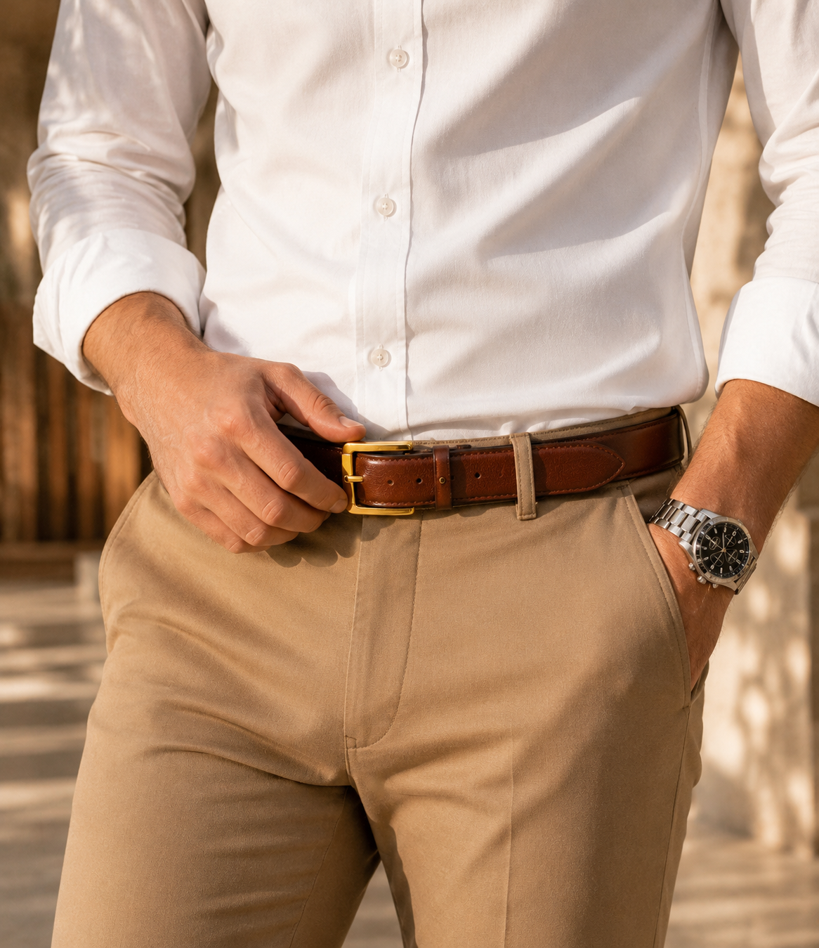 HAMS™ Premium Genuine Cowhide Leather Belt for Men – Dark Brown | Full Grain Leather | Gold Pin Buckle