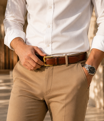 HAMS™ Premium Genuine Cowhide Leather Belt for Men – Dark Brown | Full Grain Leather | Gold Pin Buckle