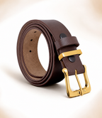 Premium Genuine Cowhide Leather Belt – Dark Brown with Gold Buckle