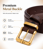 Premium Genuine Cowhide Leather Belt – Dark Brown with Gold Buckle