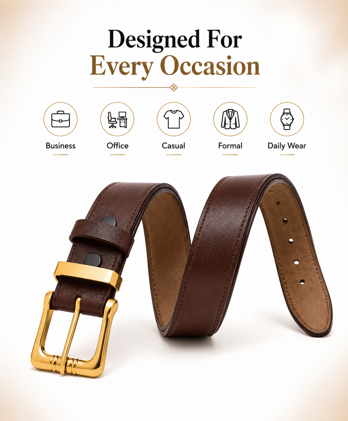 HAMS™ Premium Genuine Cowhide Leather Belt for Men – Dark Brown | Full Grain Leather | Gold Pin Buckle