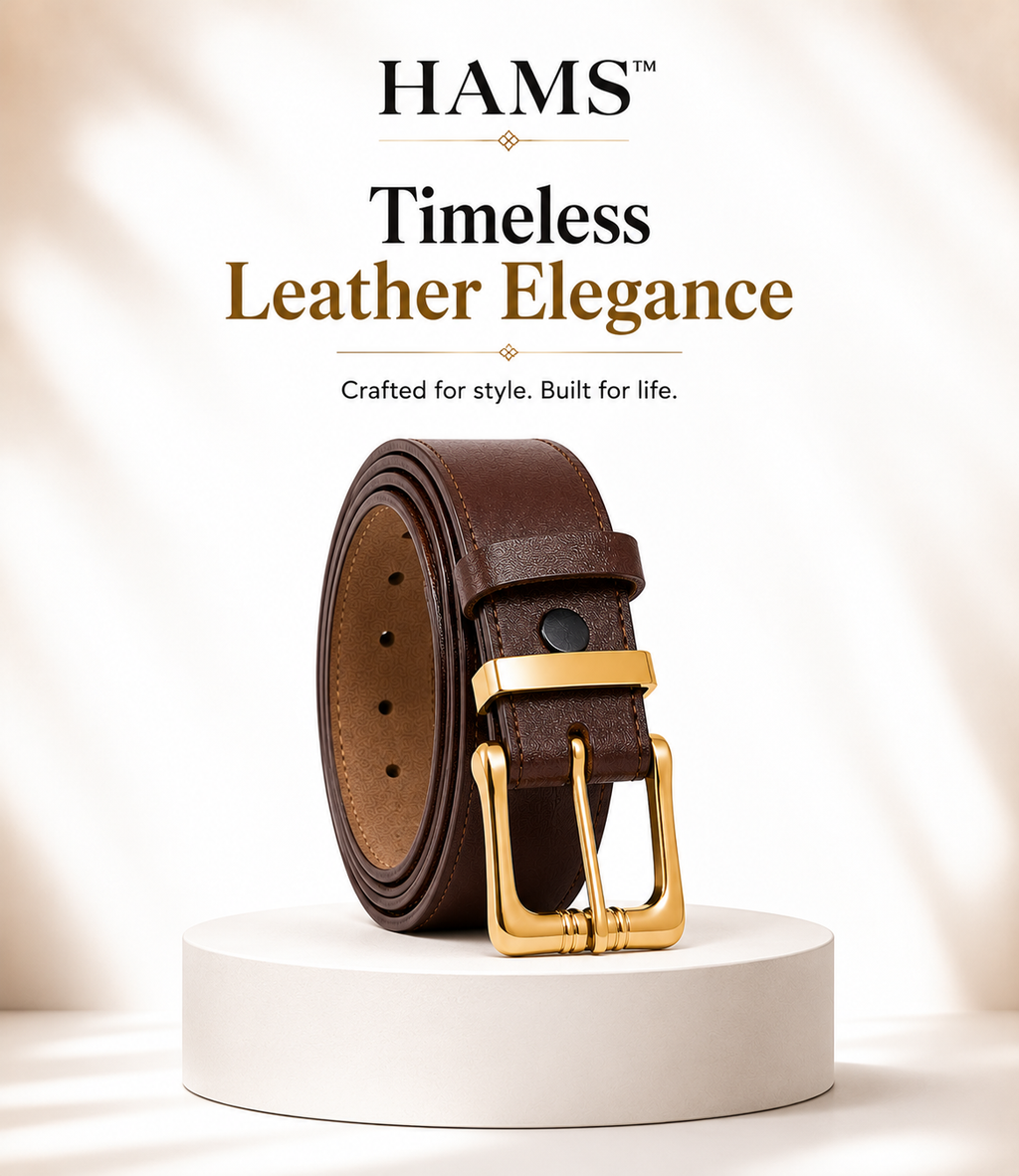 Premium Genuine Cowhide Leather Belt – Dark Brown with Gold Buckle