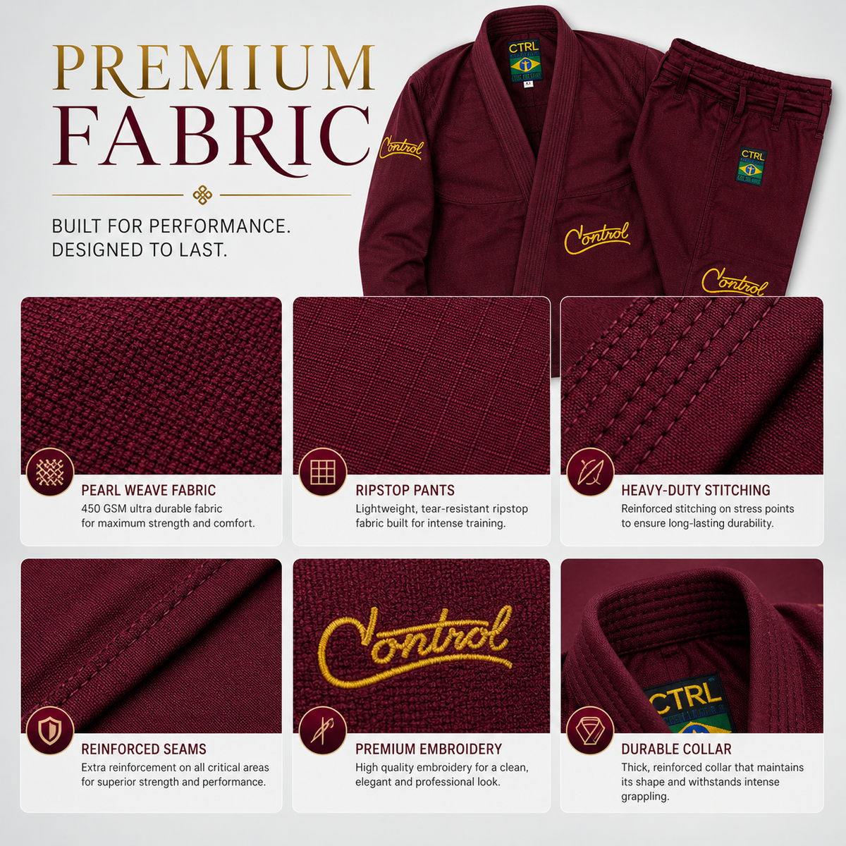 Premium Deep Burgundy BJJ Gi for Men & Women – 450 GSM Pearl Weave