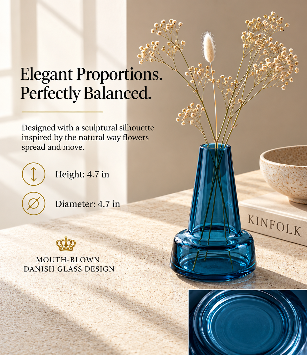 Elegant Glass Flower Vase for Modern Home Décor, Decorative Clear and Coloured Glass Vase with a Stylish Design, Ideal for Fresh Flower Arrangements, Living Room, Bedroom, Dining Table, Office and Contemporary Interior Decoration.