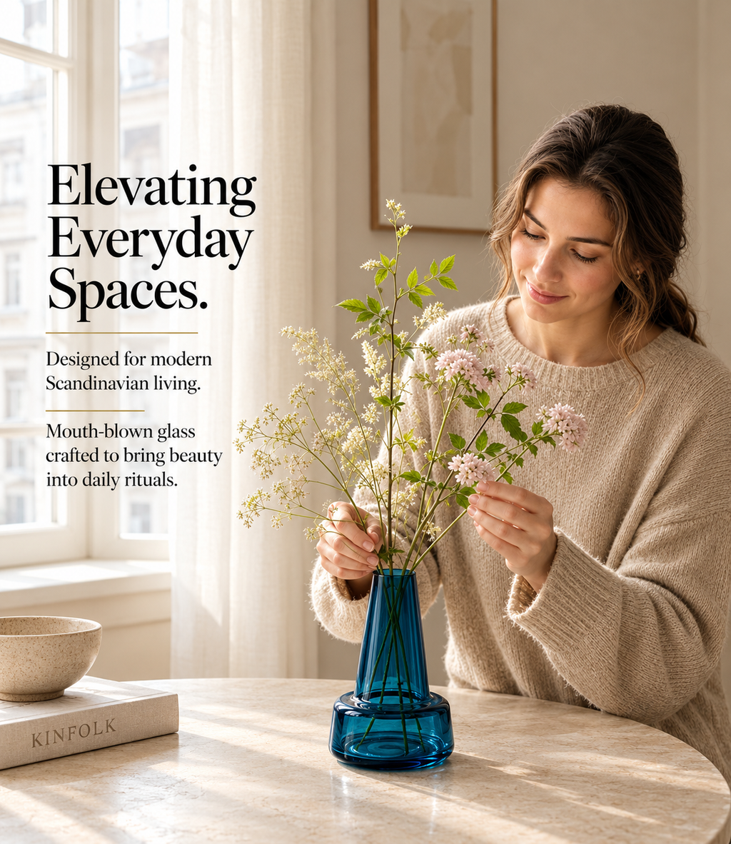 Elegant Glass Flower Vase for Modern Home Décor, Decorative Clear and Coloured Glass Vase with a Stylish Design, Ideal for Fresh Flower Arrangements, Living Room, Bedroom, Dining Table, Office and Contemporary Interior Decoration.