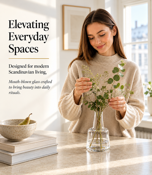 Elegant Glass Flower Vase for Modern Home Décor, Decorative Clear and Coloured Glass Vase with a Stylish Design, Ideal for Fresh Flower Arrangements, Living Room, Bedroom, Dining Table, Office and Contemporary Interior Decoration.