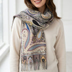 Premium Paisley Wool Shawl for Women – Floral Print with Fringed Edges