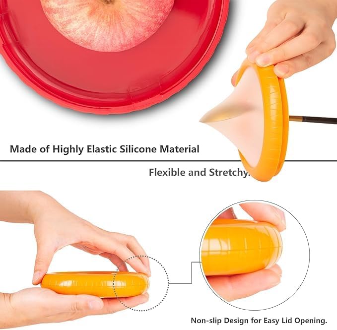 HAMS Silicone Fruit and Vegetable Storage Containers for Fridge, 2 Sets (8-Pack) – Reusable Airtight Produce Savers for Onion, Avocado, Tomato, Lemon & More – Freshness and Kitchen Organization
