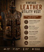 Handmade Full Grain Cowhide Leather Utility Vest with Multiple Pockets
