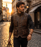 Handmade Full Grain Cowhide Leather Utility Vest with Multiple Pockets