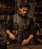 Handmade Full Grain Cowhide Leather Utility Vest with Multiple Pockets