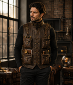 Handmade Full Grain Cowhide Leather Utility Vest with Multiple Pockets