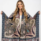Premium Navy Blue Multicolor Paisley Wool Scarf for Women