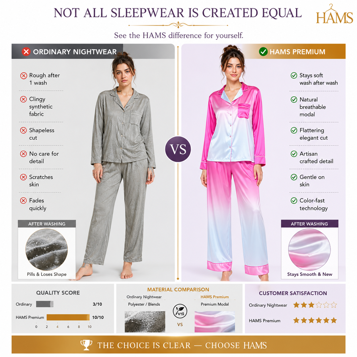 HAMS Women's 3-Piece Satin Pajama Set – Pink Ombre | Long Sleeve Cardigan, Wide-Leg Pants, Elastic Waist, Side Slit, All-Season Loungewear
