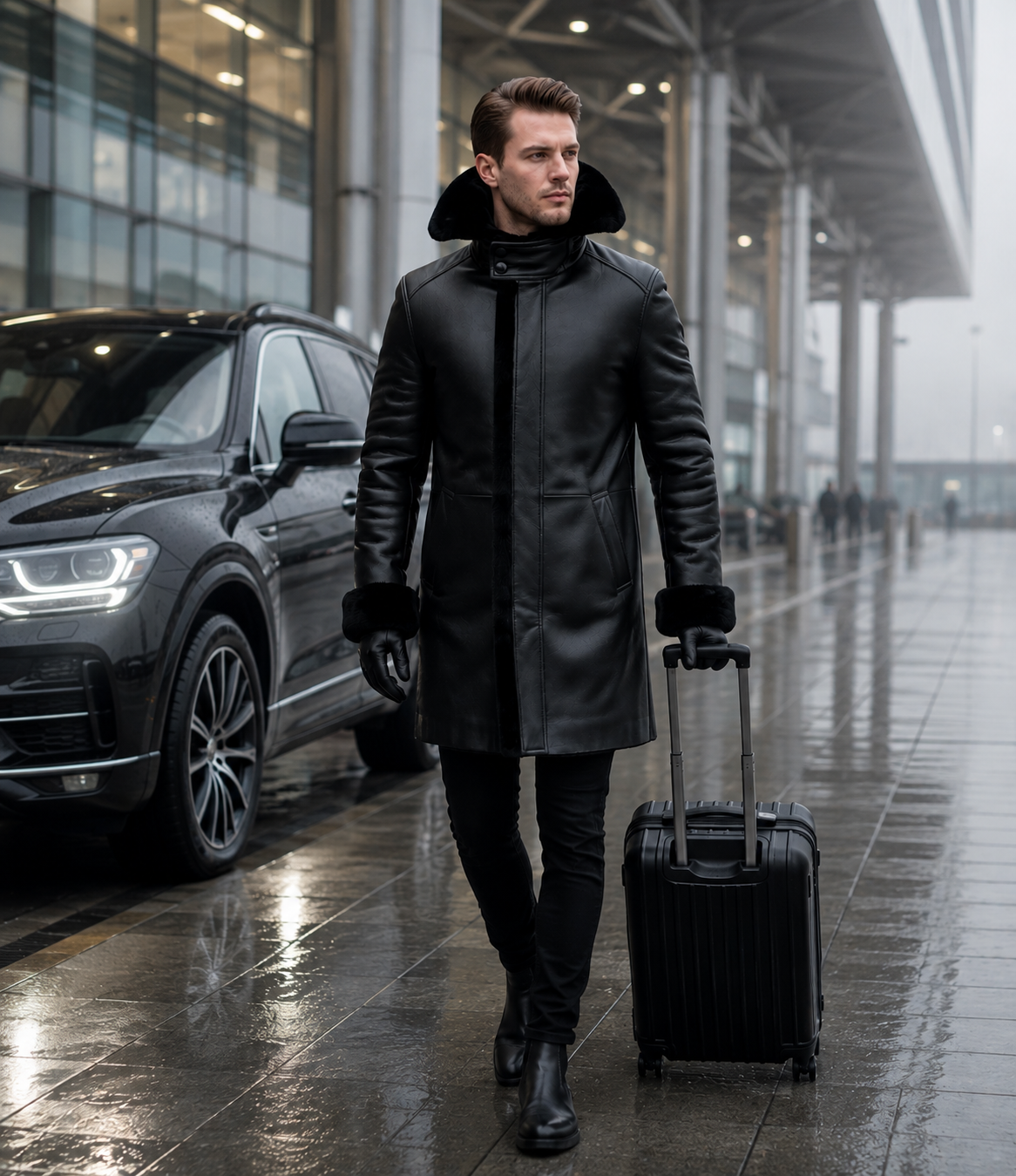 Genuine Cowhide Leather Shearling Coat for Men | Luxury Full Grain Leather Winter Jacket | Fur Collar Leather Overcoat | Handmade Cold Weather Coat