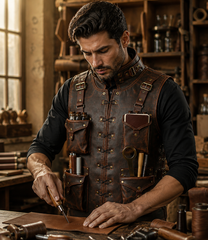 Handmade Full Grain Leather Utility Vest | Men's Work Tool Vest for Carpenter, Woodworker, Photographer, Motorcycle, Hiking, Camping & EDC Gear