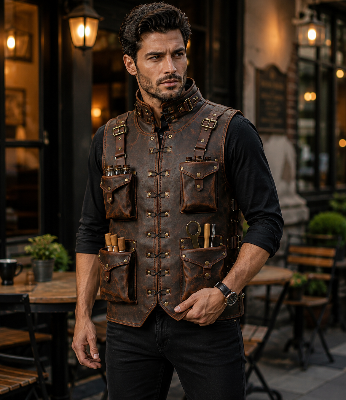 Handmade Full Grain Leather Utility Vest | Men's Work Tool Vest for Carpenter, Woodworker, Photographer, Motorcycle, Hiking, Camping & EDC Gear