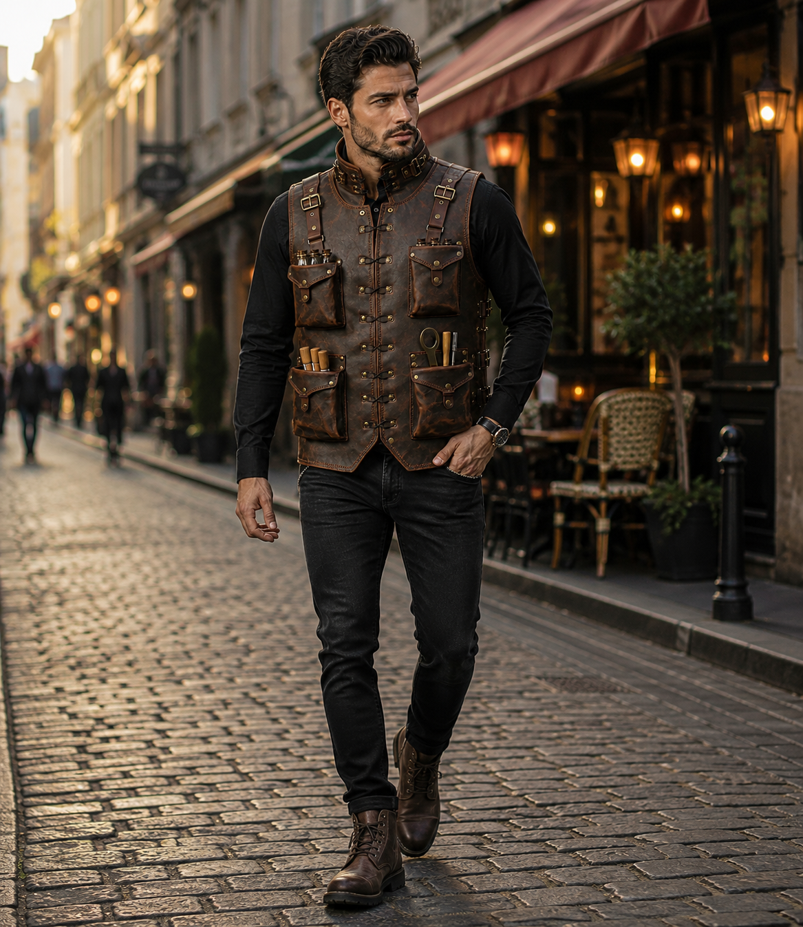 Handmade Full Grain Leather Utility Vest | Men's Work Tool Vest for Carpenter, Woodworker, Photographer, Motorcycle, Hiking, Camping & EDC Gear