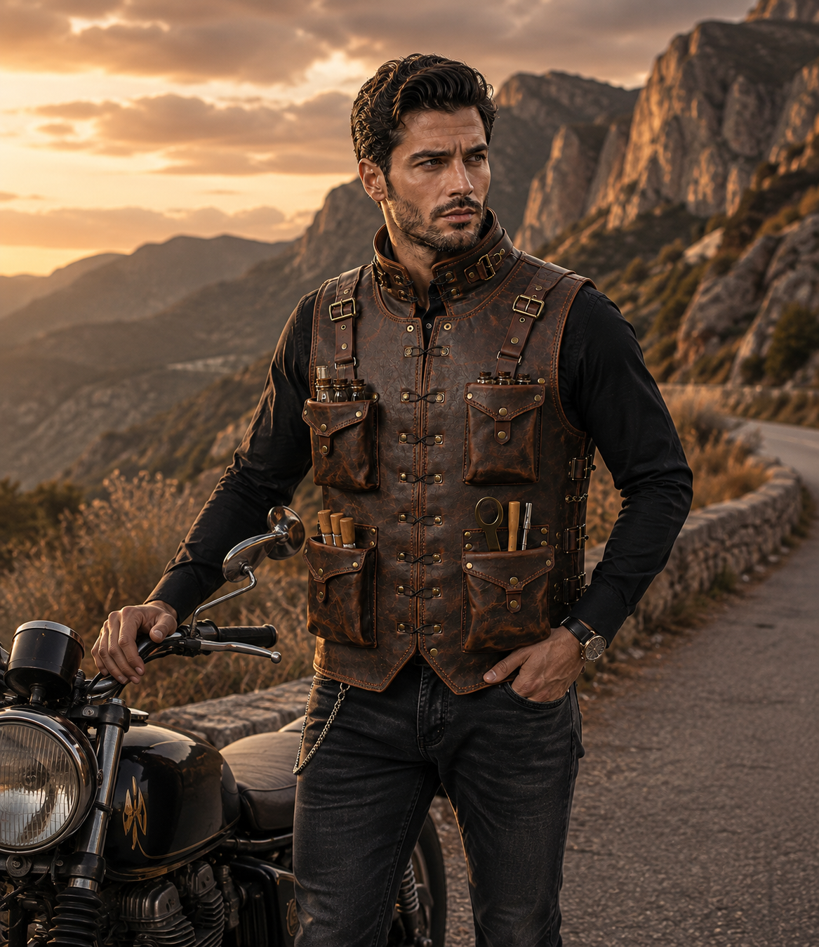 Handmade Full Grain Leather Utility Vest | Men's Work Tool Vest for Carpenter, Woodworker, Photographer, Motorcycle, Hiking, Camping & EDC Gear
