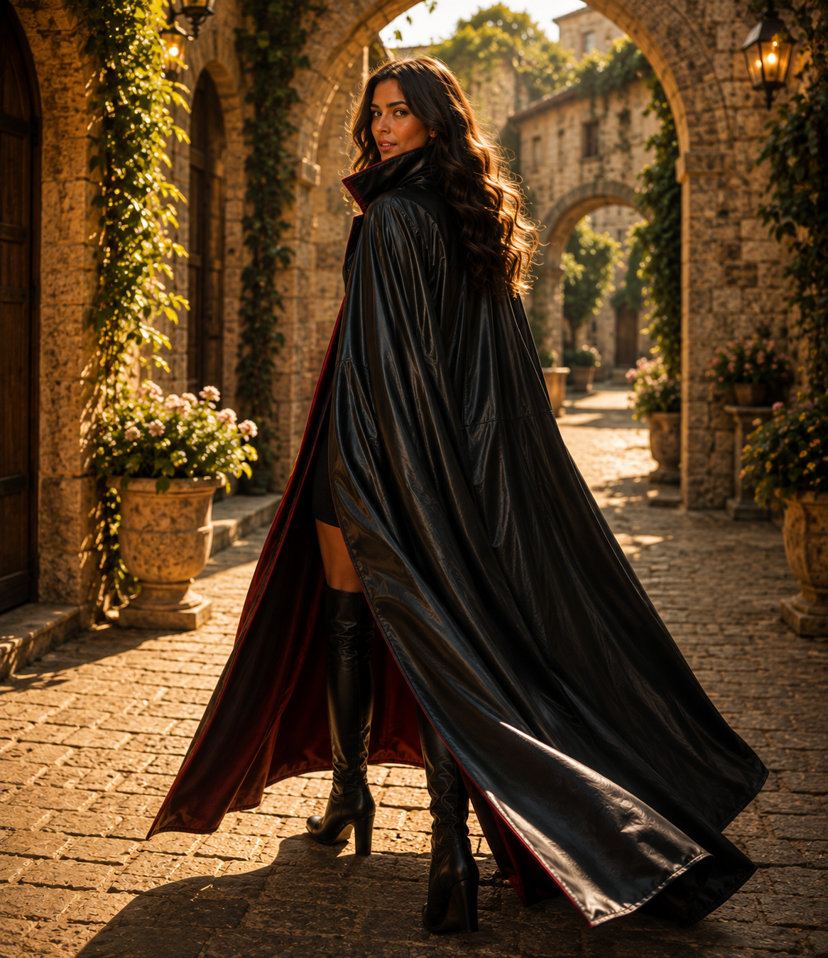 Women's Genuine Cowhide Leather Gothic Cape | Handmade Full Length Leather Cloak | Vampire Cape | Renaissance Medieval Fantasy Costume