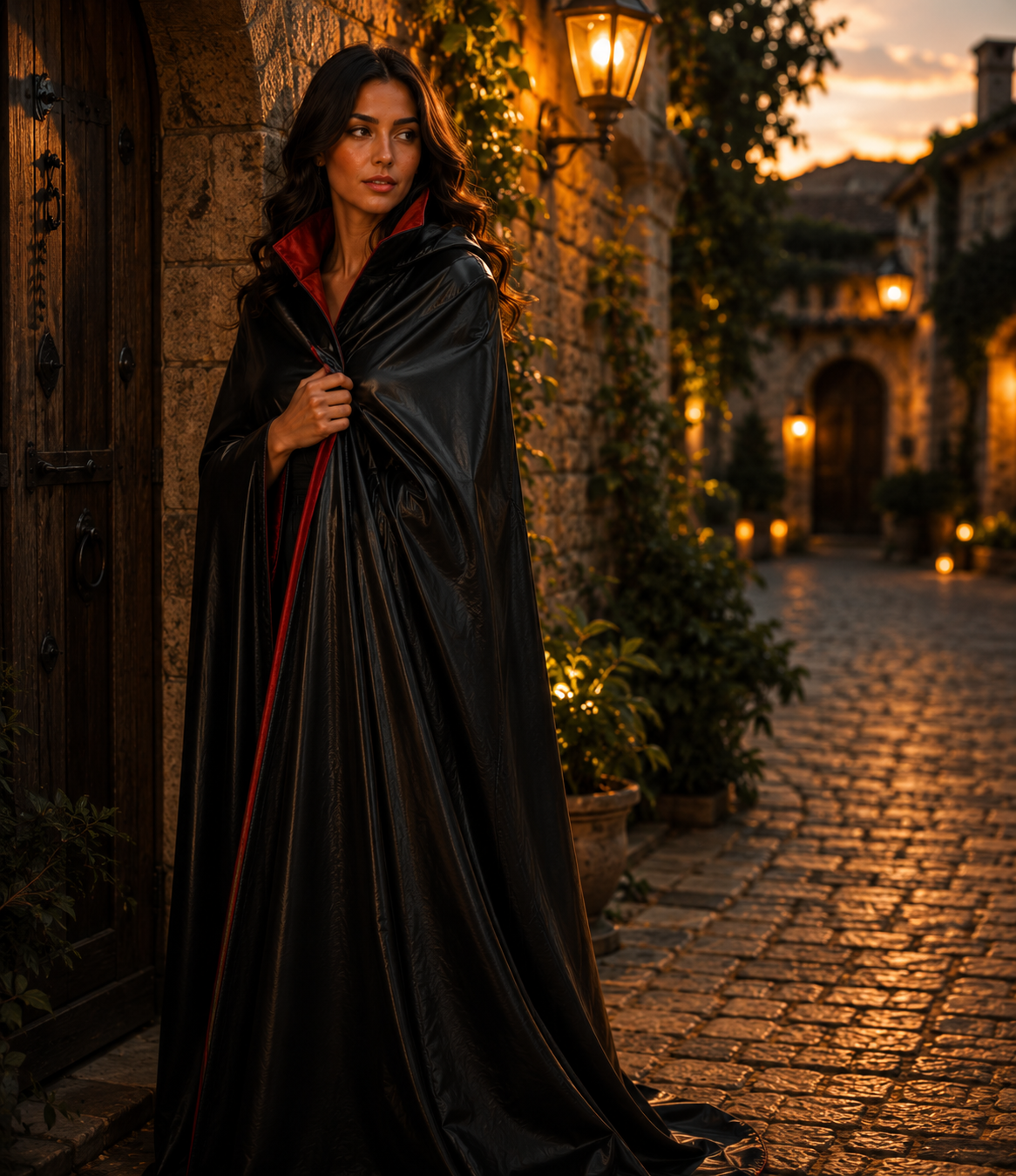 Women's Genuine Cowhide Leather Gothic Cape | Handmade Full Length Leather Cloak | Vampire Cape | Renaissance Medieval Fantasy Costume