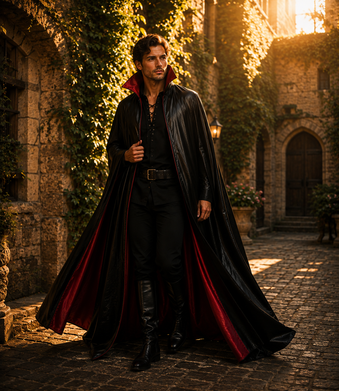 Women's Genuine Cowhide Leather Gothic Cape | Handmade Full Length Leather Cloak | Vampire Cape | Renaissance Medieval Fantasy Costume
