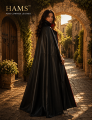 Women's Genuine Cowhide Leather Gothic Cape | Handmade Full Length Leather Cloak | Vampire Cape | Renaissance Medieval Fantasy Costume