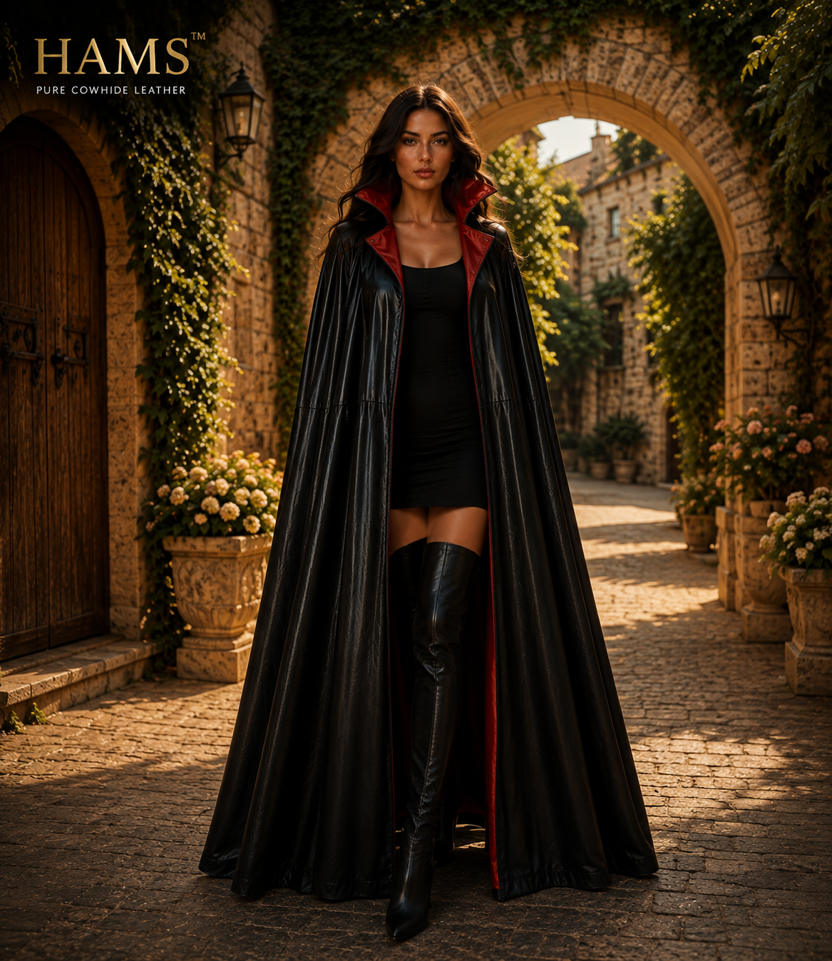 Women's Genuine Cowhide Leather Gothic Cape | Handmade Full Length Leather Cloak | Vampire Cape | Renaissance Medieval Fantasy Costume