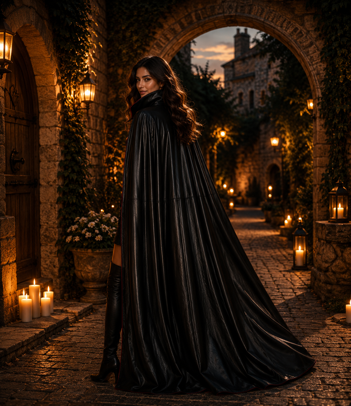 Women's Genuine Cowhide Leather Gothic Cape | Handmade Full Length Leather Cloak | Vampire Cape | Renaissance Medieval Fantasy Costume