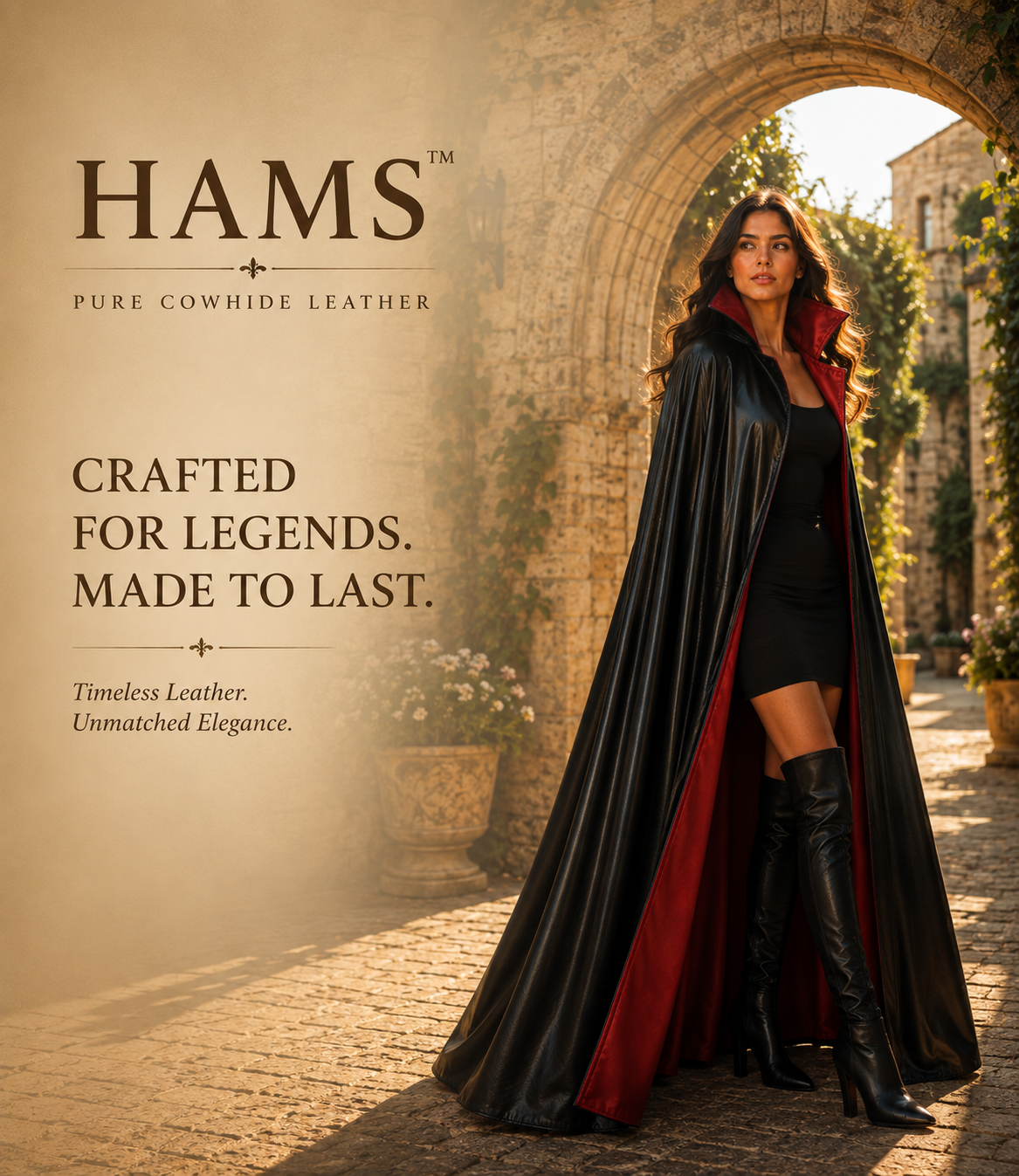 Women's Genuine Cowhide Leather Gothic Cape | Handmade Full Length Leather Cloak | Vampire Cape | Renaissance Medieval Fantasy Costume