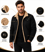 Men’s Black Genuine Cowhide Leather Sherpa Jacket