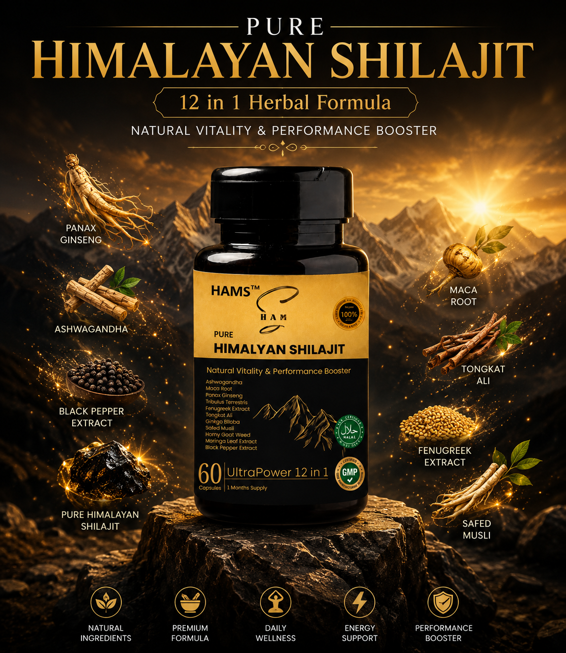 UltraPower 12-in-1 Herbal Complex – Premium Himalayan Shilajit Blend with 11 Potent Botanicals for Energy, Stamina & Daily Wellness Support