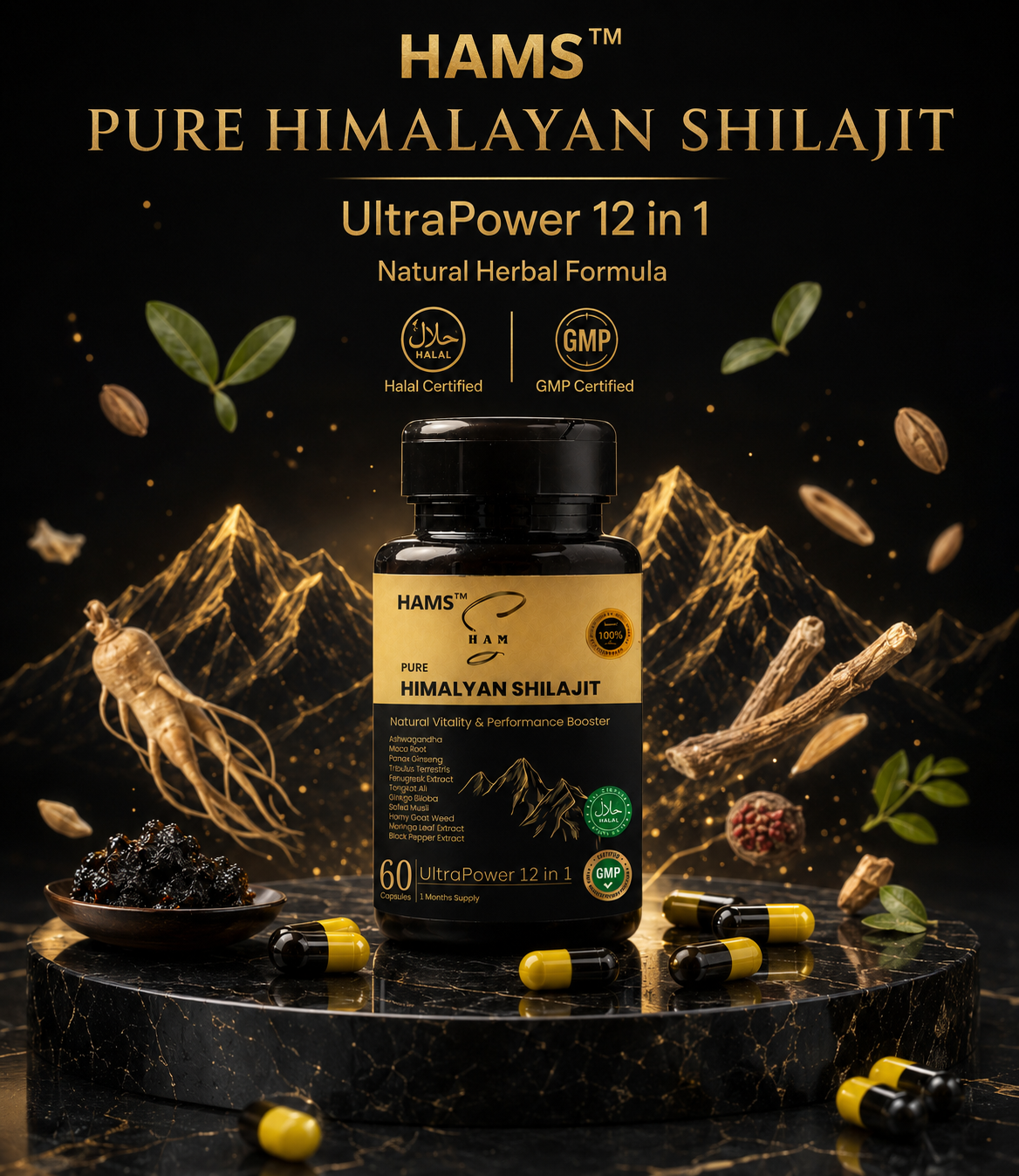 UltraPower 12-in-1 Herbal Complex – Premium Himalayan Shilajit Blend with 11 Potent Botanicals for Energy, Stamina & Daily Wellness Support