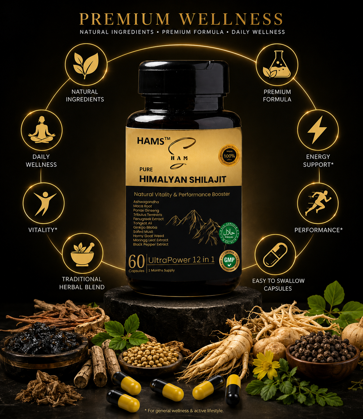 UltraPower 12-in-1 Herbal Complex – Premium Himalayan Shilajit Blend with 11 Potent Botanicals for Energy, Stamina & Daily Wellness Support