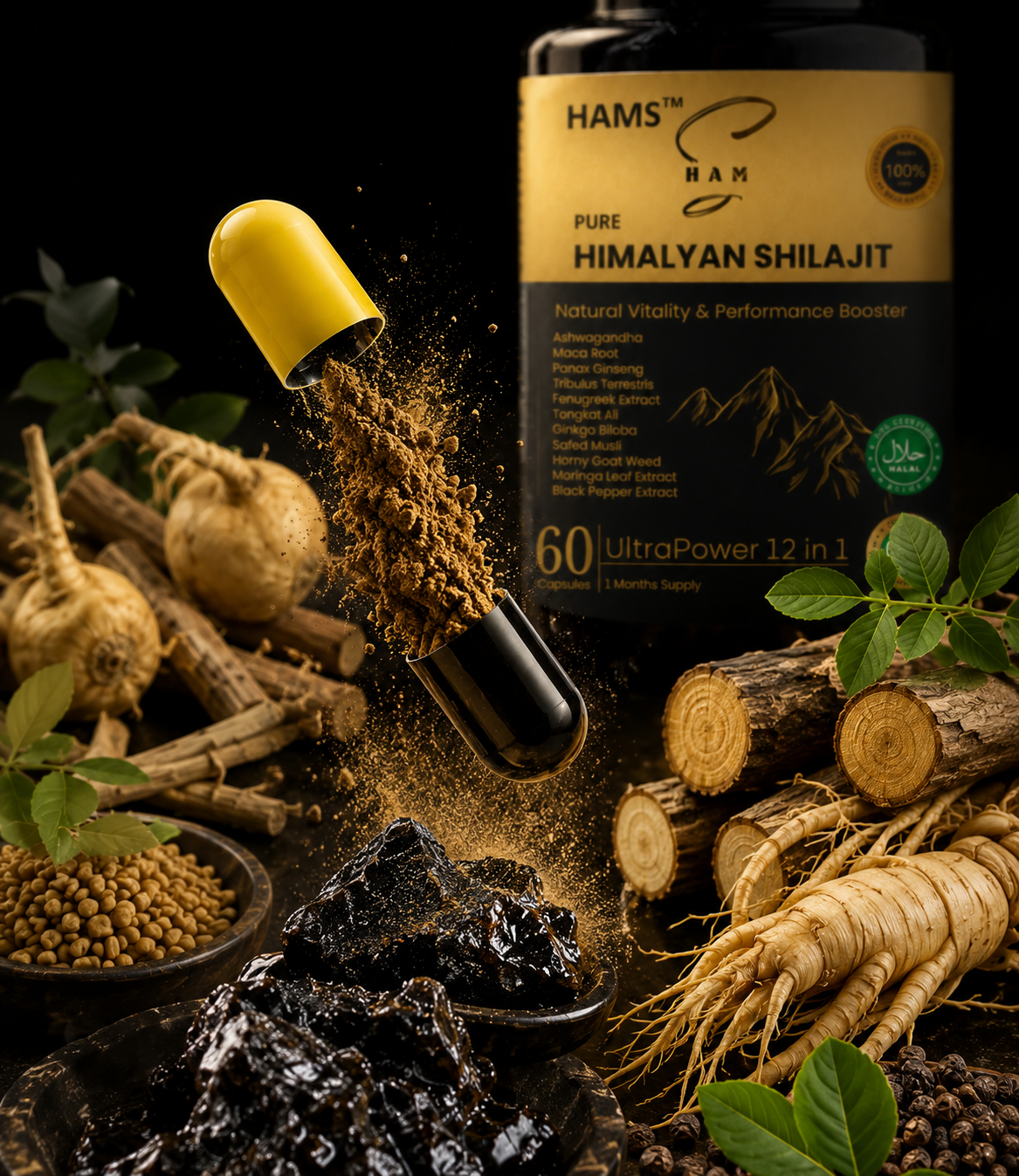 UltraPower 12-in-1 Herbal Complex – Premium Himalayan Shilajit Blend with 11 Potent Botanicals for Energy, Stamina & Daily Wellness Support