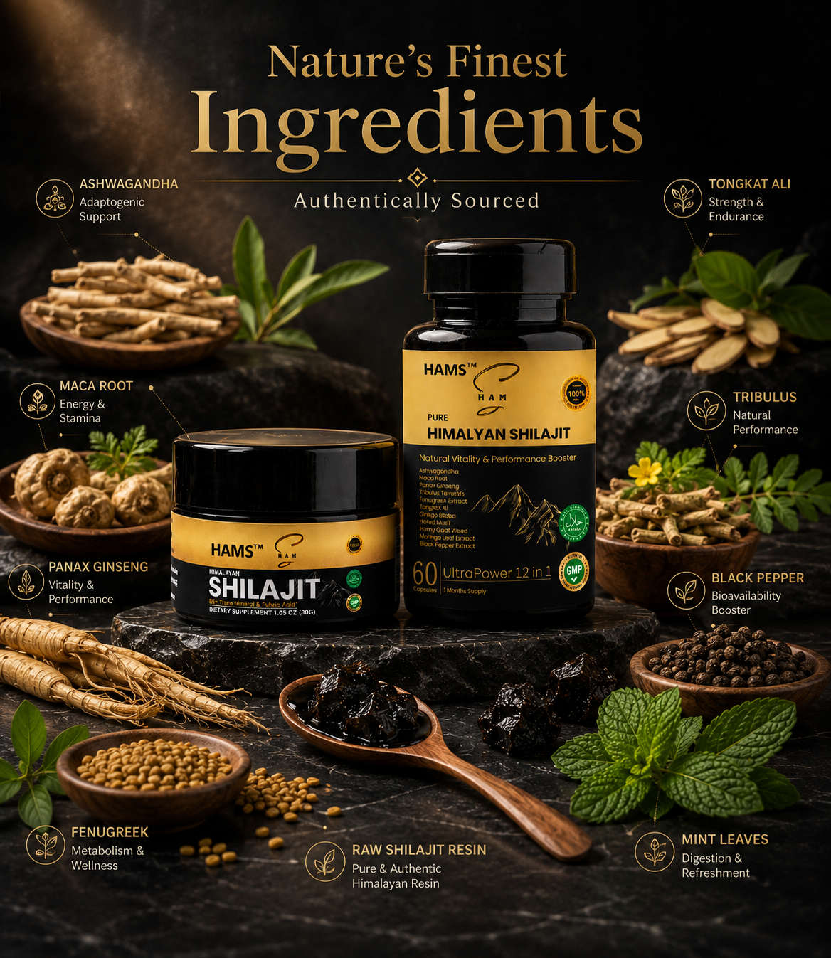 Ultimate Himalayan Wellness Combo – Shilajit Resin & 12-in-1 Capsules