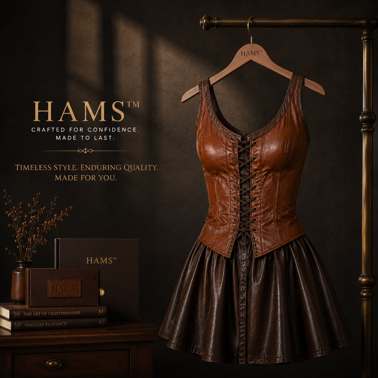 HAMS Women's Genuine Cow Leather Corset Mini Dress – Sleeveless Lace-Up Fit & Flare Leather Party Dress