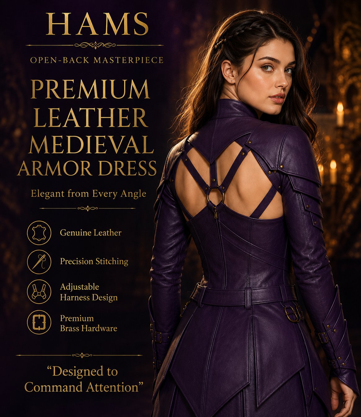 HAMS Women's Handmade Medieval Ranger Leather Armor Dress | Genuine Leather Fantasy Warrior Costume