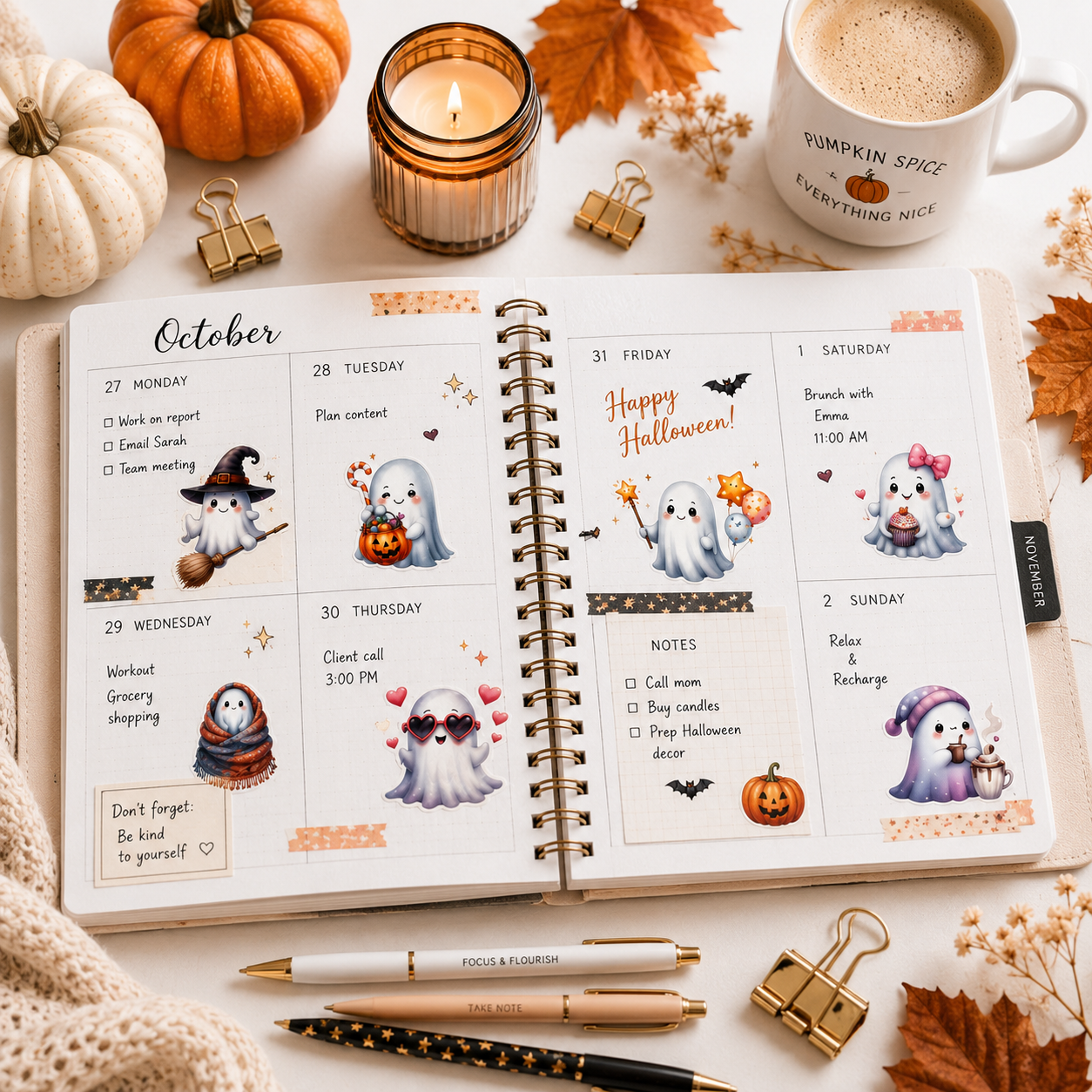 Watercolor Halloween Ghost Clipart Bundle | Cute Kawaii Ghost PNG | Transparent Halloween Clip Art | 300 DPI Digital Download