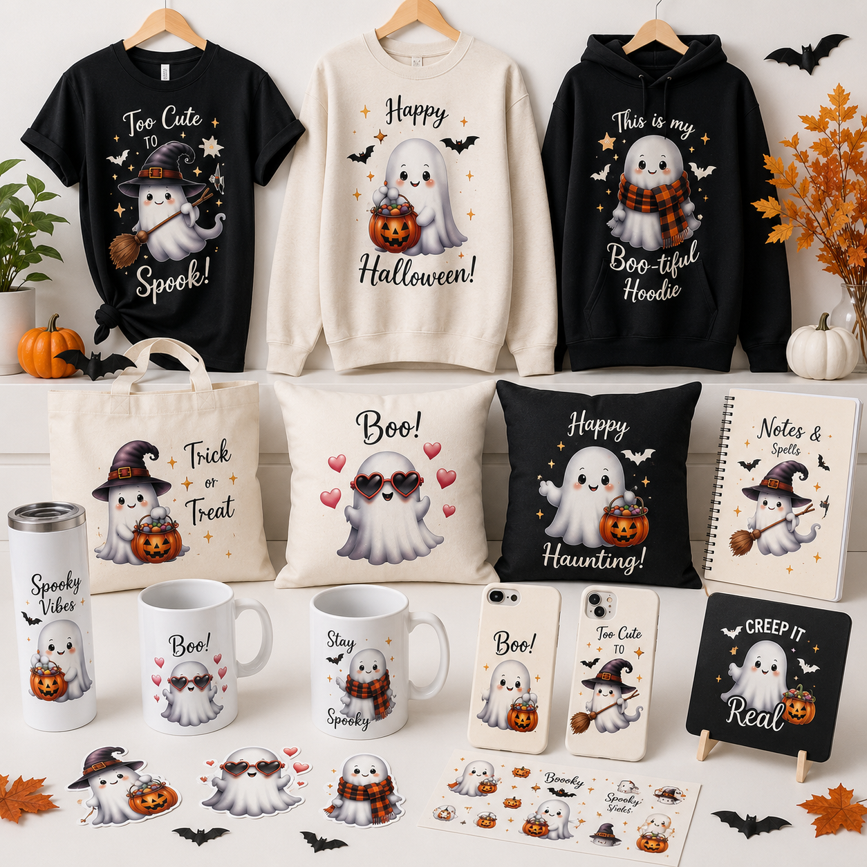 Watercolor Halloween Ghost Clipart Bundle | Cute Kawaii Ghost PNG | Transparent Halloween Clip Art | 300 DPI Digital Download