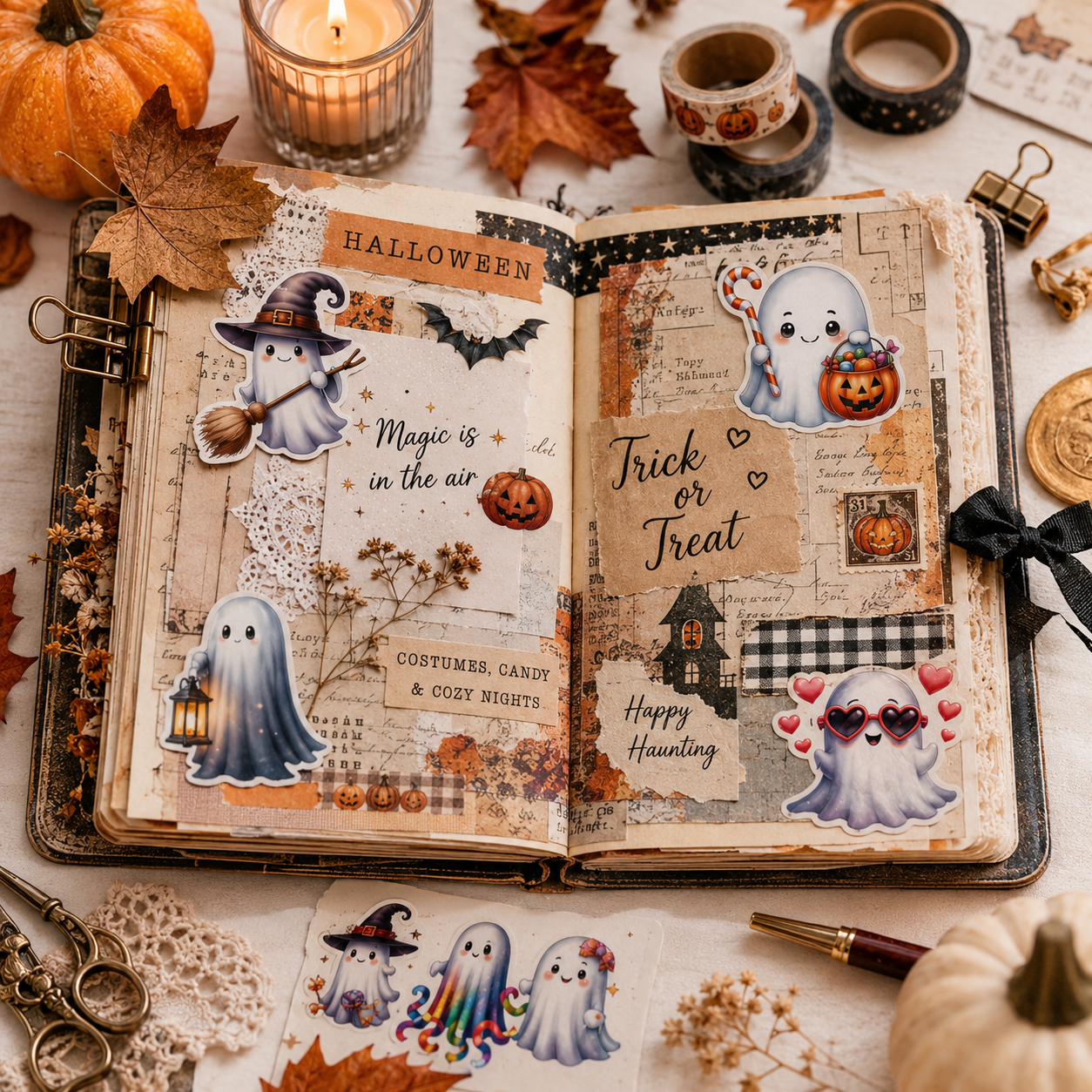 Watercolor Halloween Ghost Clipart Bundle | Cute Kawaii Ghost PNG | Transparent Halloween Clip Art | 300 DPI Digital Download
