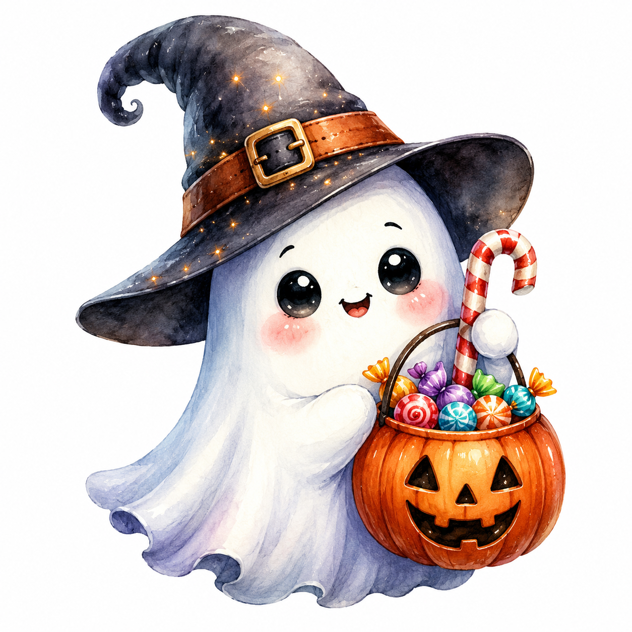Watercolor Halloween Ghost Clipart Bundle | Cute Kawaii Ghost PNG | Transparent Halloween Clip Art | 300 DPI Digital Download