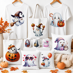 Watercolor Halloween Ghost Clipart Bundle | Cute Kawaii Ghost PNG | Transparent Halloween Clip Art | 300 DPI Digital Download